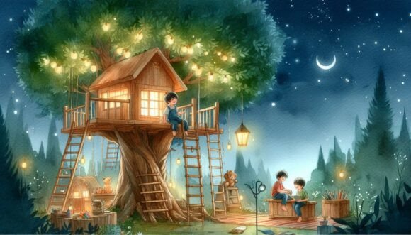 Download Treehouse with Playing Kids - Playing kids Collection